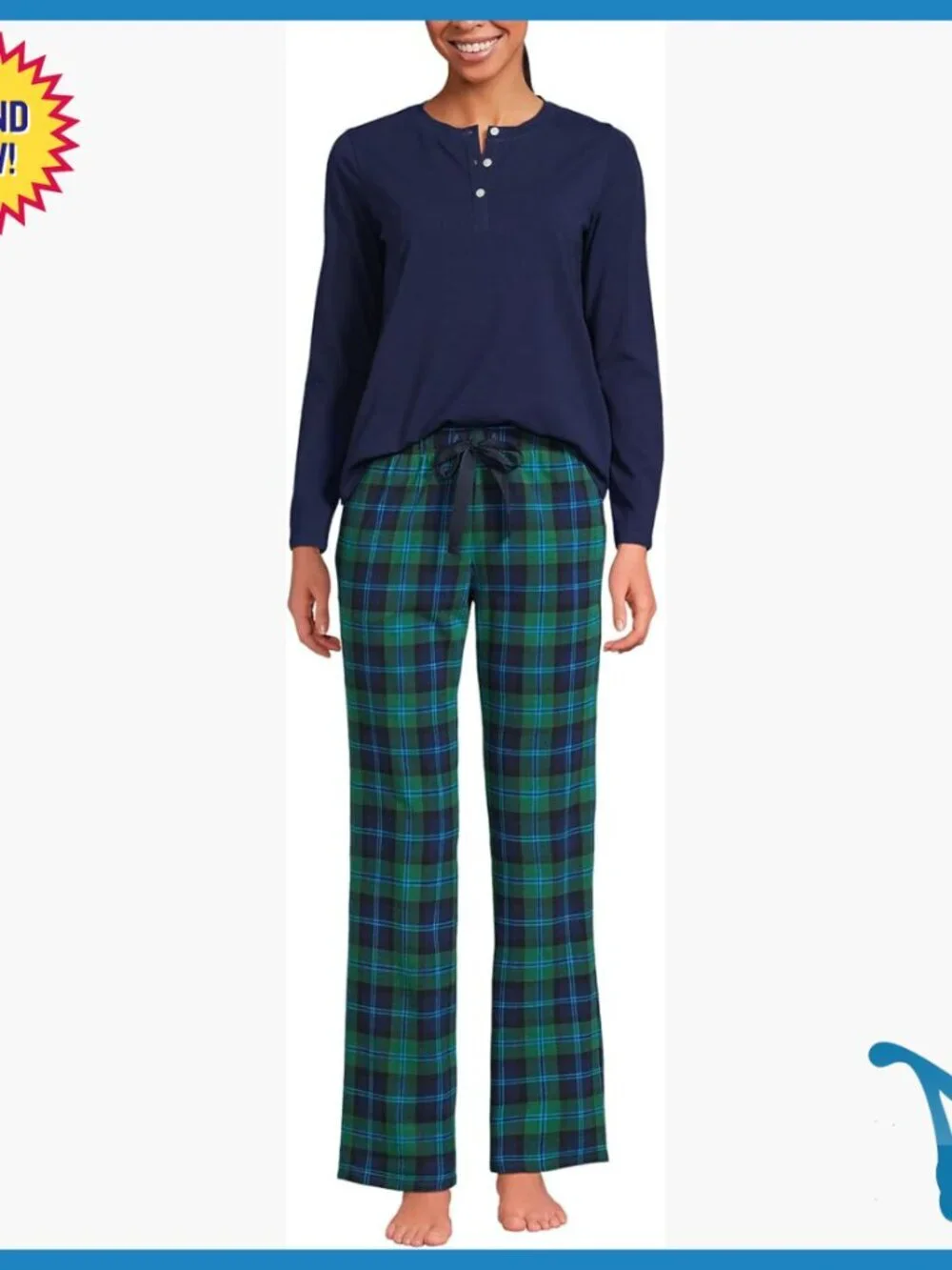 Large Long Sleeve Knit Pajama Set with Pockets, Classic Fit